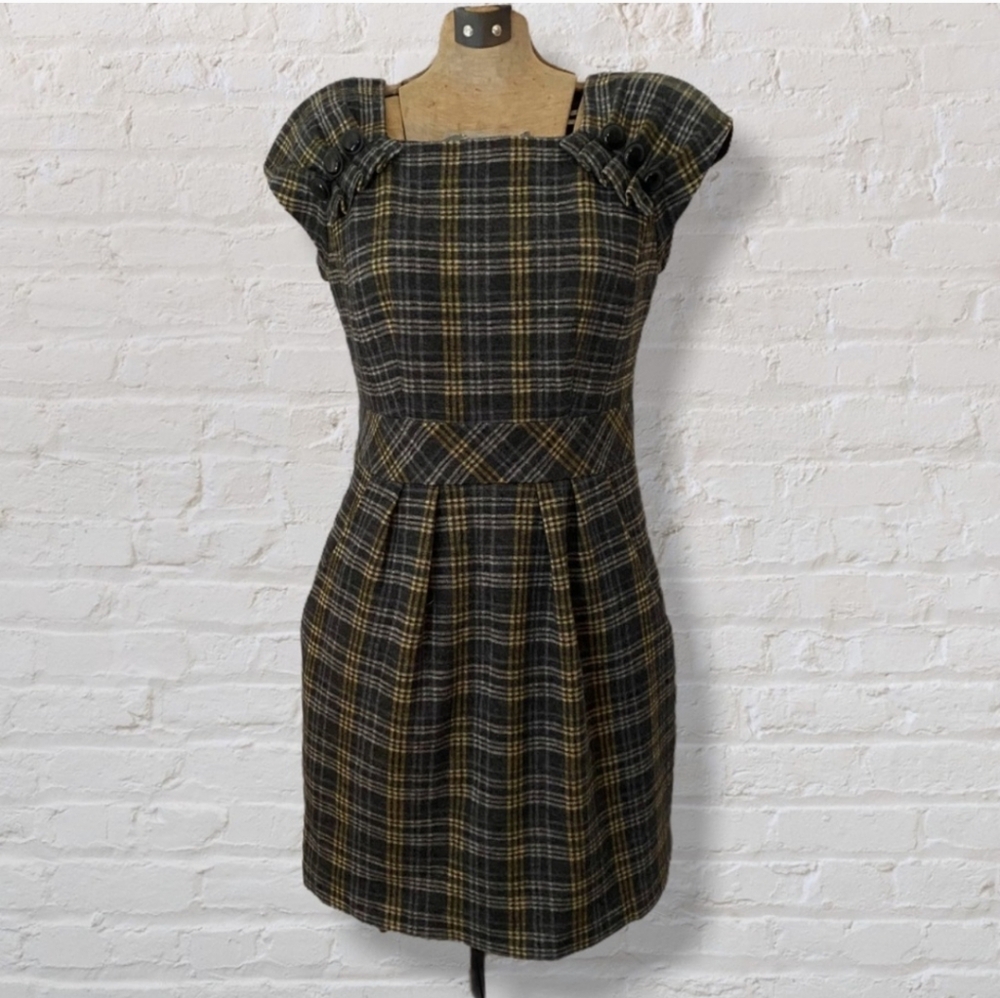 Nanette Lepore 100% Wool Plaid Dress Academia Twee Emo Dark Romantic Grunge